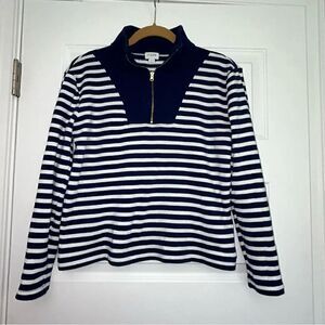 J.Crew Stripe Print 1/4 Zipper Down Pullover Knit Fleece Top
